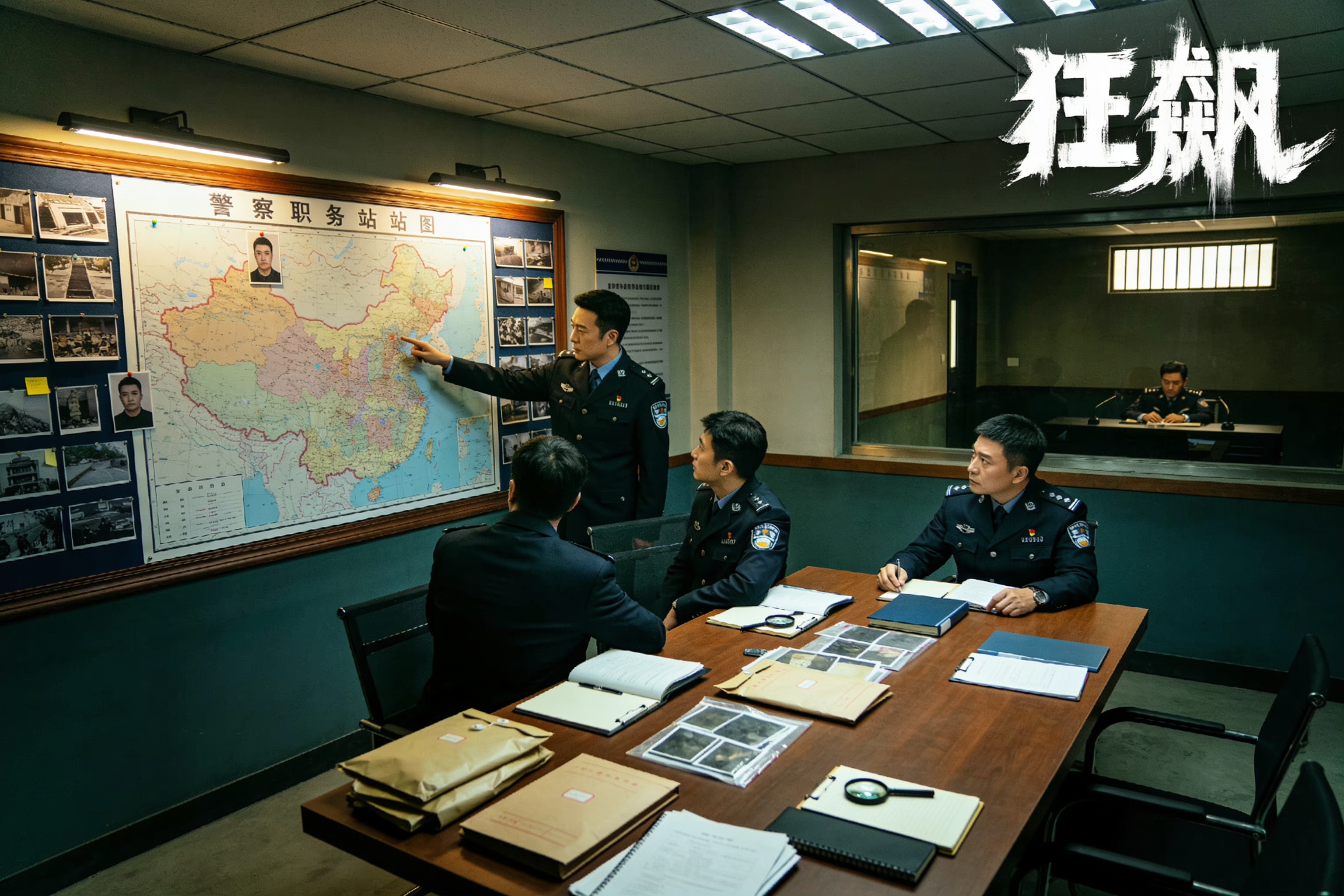 狂飙电视剧海报，刑侦办案场景